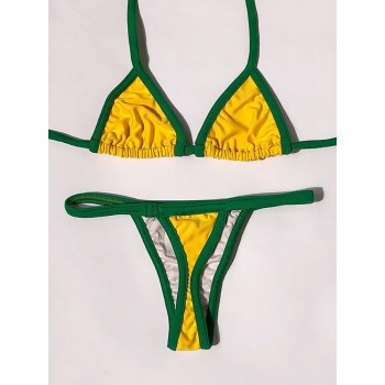 Absobe Embroidery Letter BRAZIL Color Contrast Split Bikini Set Women Swimwear Patchwork Swimsuit Hottie Outfit Summer Beachwear